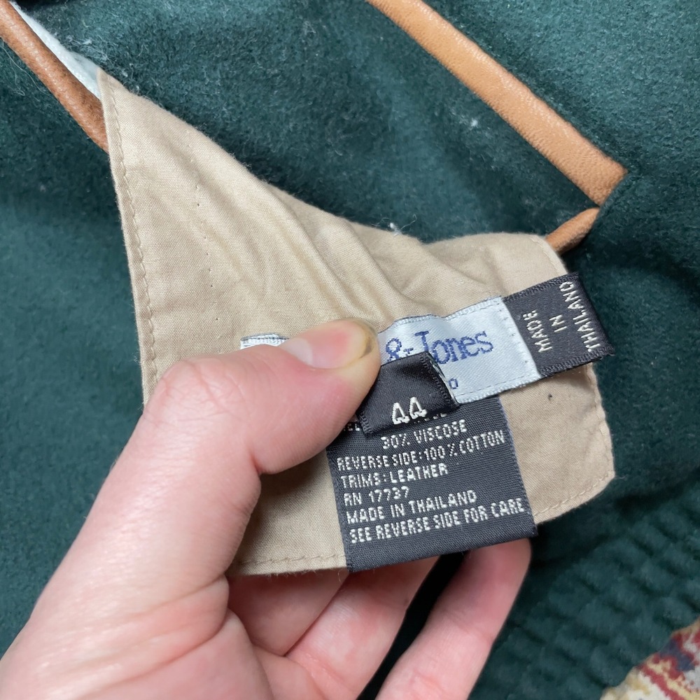 VTG 80s 90s Bullock & Jones Wool Leather Trim Bomber Jacket Green 44 Harrington - Picture 8 of 8